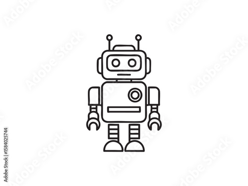 A simple line drawing of a robot isolated on white. The style is cartoonish and modern