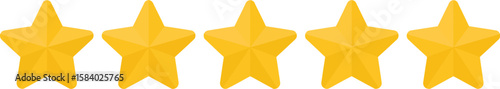 Five golden star rating symbols displayed in a row, representing excellent customer feedback.