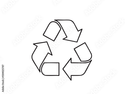 A universal recycling symbol is depicted in a bold black outline against a pristine white background