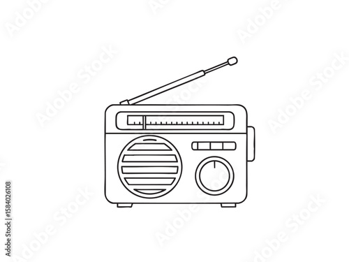 Illustration of a retro radio in a simple black outline style. Perfect for design, communication, or nostalgia