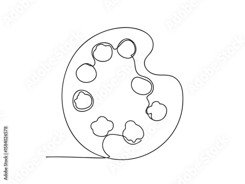Minimalist line art illustration of an artist's paint palette. Simple, modern design for creative projects
