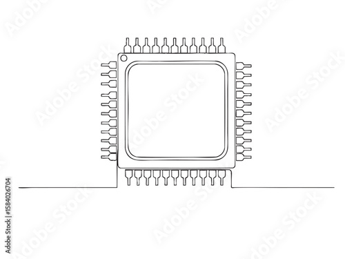Outline illustration of a microchip component. Simple design, modern style on a white background