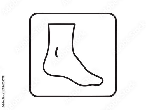 Simple black line icon of a human foot in a rounded frame. Ideal for medical and health diagrams, symbolizing well-being, podiatry, and mobility