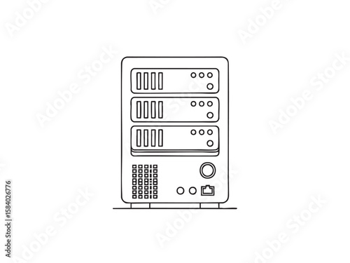 Server rack illustration, outline design, a component of modern technology. Ideal for websites, presentations, and data center visualizations