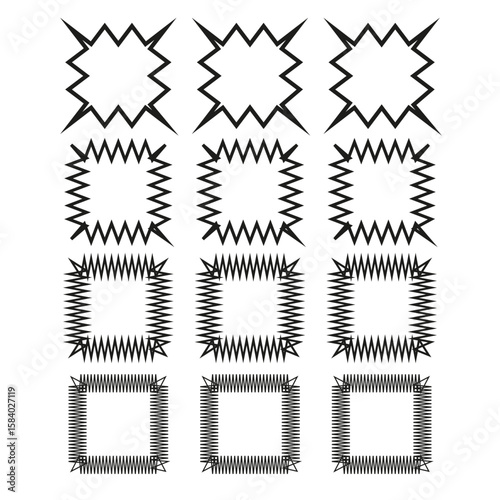 Vector frames collection. Jagged border shapes. Sharp decorative elements. Outline zig zag contours