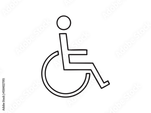 Wheelchair access symbol. Black and white outline of a wheelchair user. Sign for accessibility and disability awareness