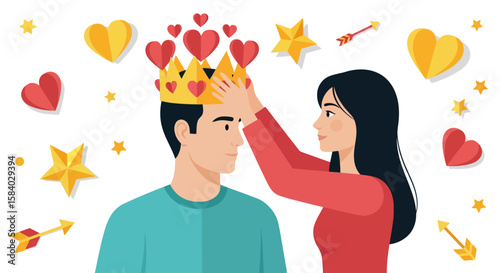 Celebrate National Girlfriend Day A love story with crown hearts decoration for a romantic day of joy and devotion.