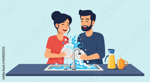 Celebrate National Girlfriend Day A Whisk-Inspired Scene of Couples Doing Dishes Together in Harmony,  a day of love