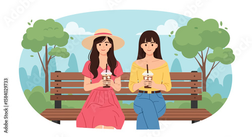 Celebrate National Girlfriend Day A delightful outdoor escape with friends, sunshine, and the joy of companionship in a whimsical scene.