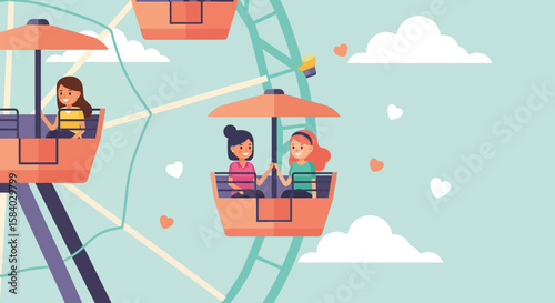 Celebrating National Girlfriend Day Whimsical Ferris Wheel Ride with Friends, a day of joyful memories and laughter.