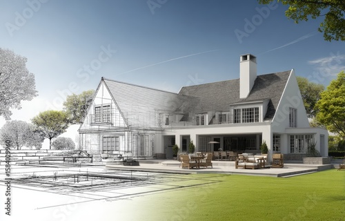Architectural blueprint of a house with a backyard