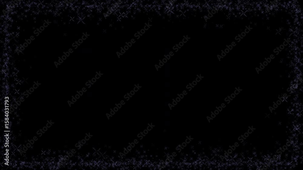 A dynamic animation of particles forming a frame, with an alpha channel background. Suitable for presentations, backgrounds, advertisements, elements, or motion graphics