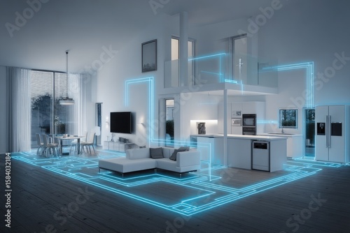 Smart home floorplan, illuminated