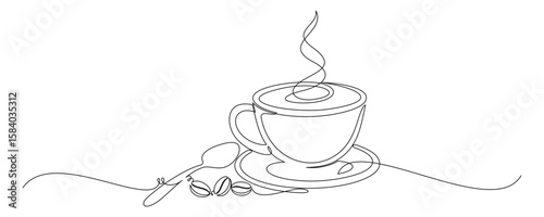 continuous line drawing of coffee cup illustration 2