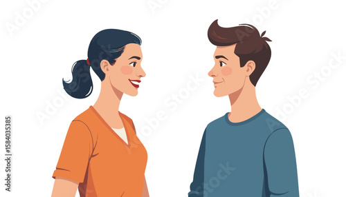 Vector illustration of two people happy action with affiliate link on white background