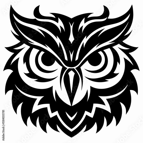 Tribal Owl Head Mascot with Sharp Beak Vector Graphic Illustration