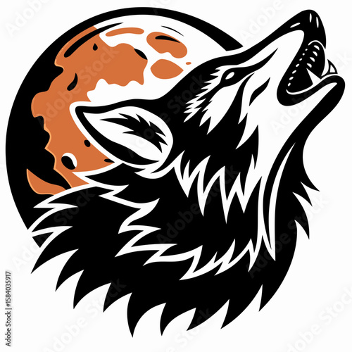 Howling Wolf Silhouette Against a Full Moon Graphic