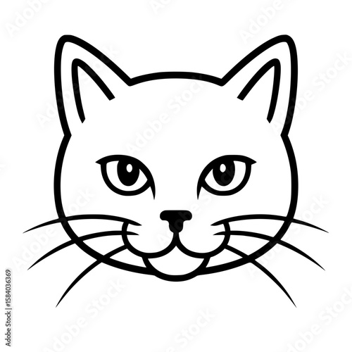 Isolated Minimalist Black Line Art Cat Head Illustration

