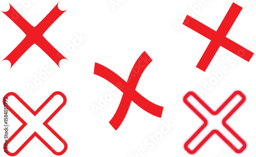 Flat red X symbols vector pack for wrong error marks, cancel buttons, and rejection icons UI design