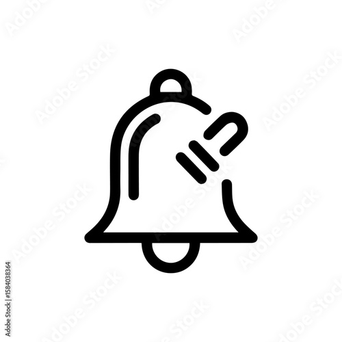 A bell outline icon with a ringer and sound waves represented by three parallel dashes all on a white background