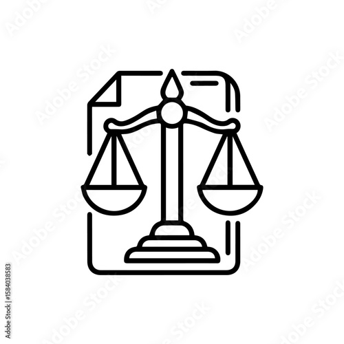 A blacklined illustration of a scale of justice on a document