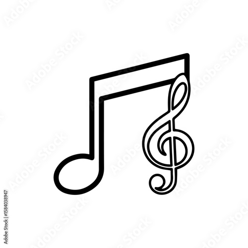 A line drawing showing an eighth note and treble clef both outlined in black