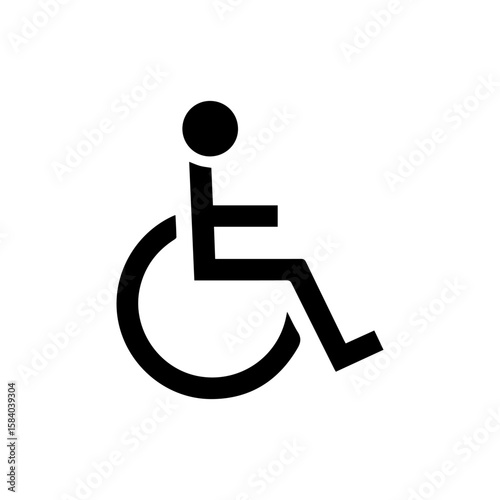 Black and white depiction of wheelchair access symbol