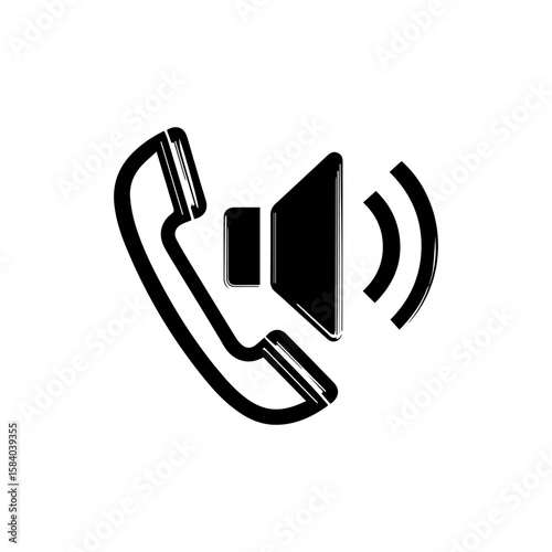 Black icon featuring a telephone handset with an adjacent loudspeaker emitting sound waves