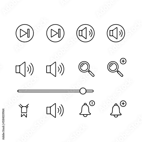 Wallpaper Mural Graphic of media icons featuring volume zoom and notification symbols rendered in a simple black outline on a white background Torontodigital.ca