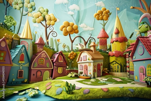 Whimsical Cartoon Fantasy Town