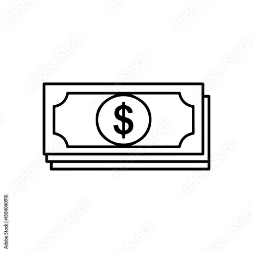 Stack of money depicted by line art with a dollar sign on the top bill