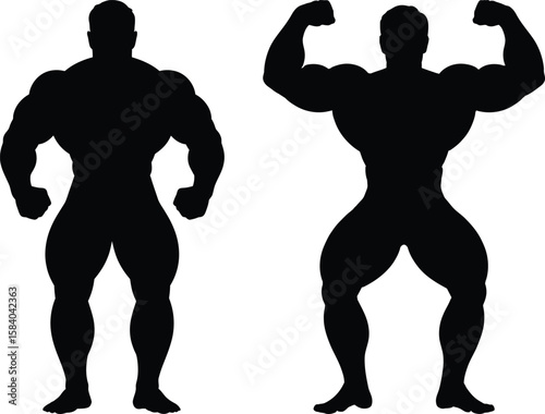 Bodybuilder Silhouette Vector – Muscular Male Posing Strongman Illustration, Transparent Background.