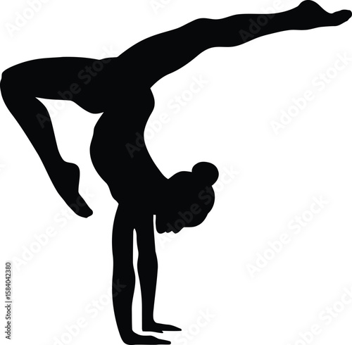 Gymnast Handstand Silhouette Vector – Female Acrobat Balancing Pose Illustration, Transparent Background.
