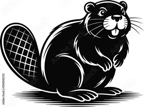 Beaver Silhouette Vector – Black Forest Animal Mascot Illustration Design