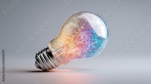 Colorful lightbulb, glowing, creative idea