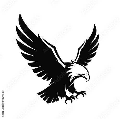 Powerful eagle logo in a dynamic flying or swooping pose vector design icon symbol illustration