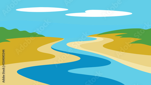 Cartoon Coastal Inlet Fresh River Water Salty Sea Merge Vector
