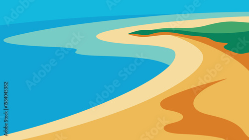 Cartoon Coastline with Long Sandy Spit of Land Curving Vector