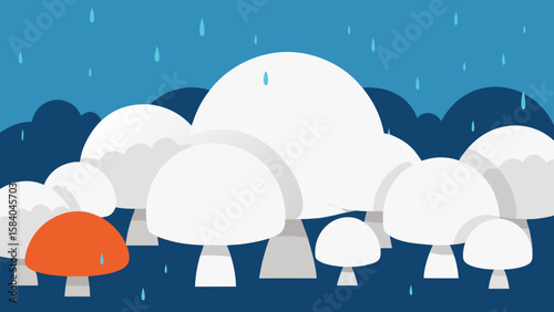 Whimsical Field of Giant White Puffball Mushrooms After Rain