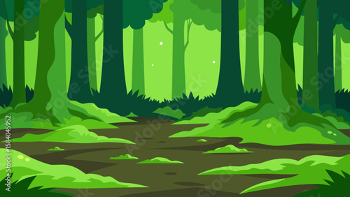Lush Forest Floor Carpeted in a Thick Blanket of Green Moss