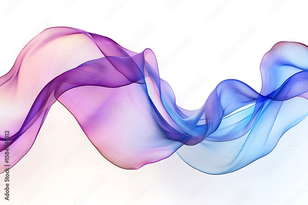 Fototapeta premium This image showcases a dynamic abstract design of flowing fabric in vibrant shades of purple and blue, set against a clean white background.