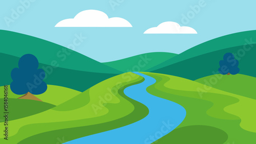 Serene Gentle Creek Winding Through a Lush Green Forest Landscape