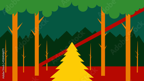 Unique Forest with an Unnaturally Straight Man Made Fire Break