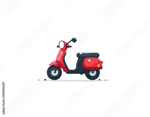 Red scooter, side view.  Flat, stylized design