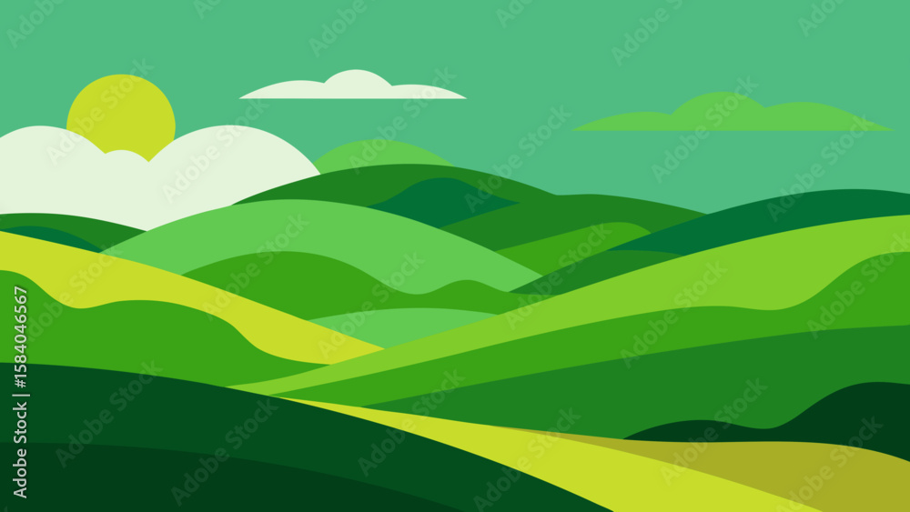 Obraz premium Scenic Landscape of Rolling Hills Resembling Green Velvet Smooth Terrain