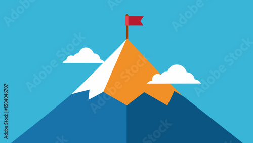 Mountain Peak with Small Fluttering Prayer Flags Beauty