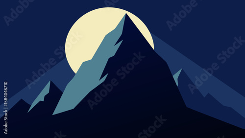 Mountain Ridge Lit by the Light of a Full Moon Night