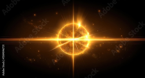 Golden orb, radiating light,  cross-shaped rays