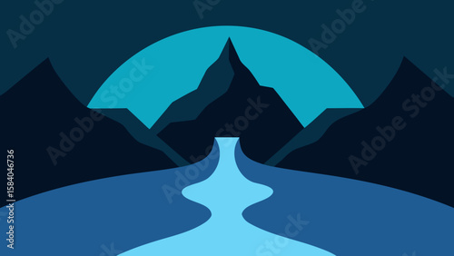 Mountain Stream Disappearing into the Dark Mouth of Cave