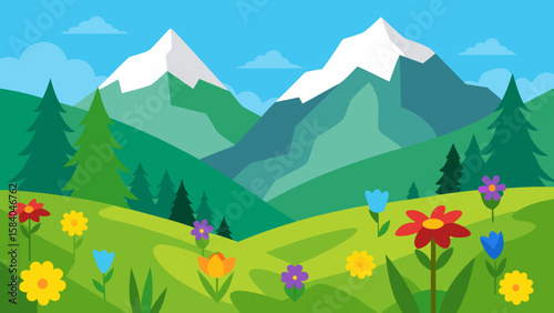 Alpine Meadow Bursting with Colorful Wildflowers Beauty